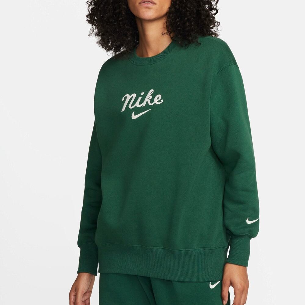 Nike NSW Oversized Crew Green Sweatshirt Revolve Embroidered Logo Womens Medium